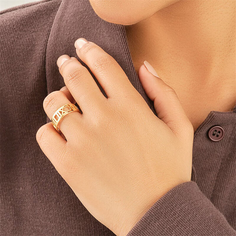 Custom Roman Numeral 925 Sterling Silver Ring 02 | RoyalLuster.com