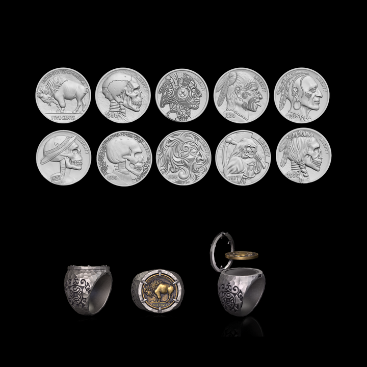 Customizable Buffalo Nickel Coin Sterling Silver Ring
