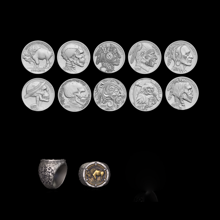 Customizable Buffalo Nickel Coin Sterling Silver Ring