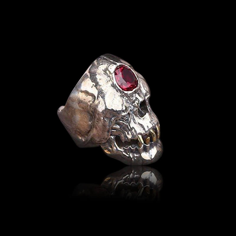 Cyclops Red Crystal 925 Sterling Silver Skull CZ Mythology Ring