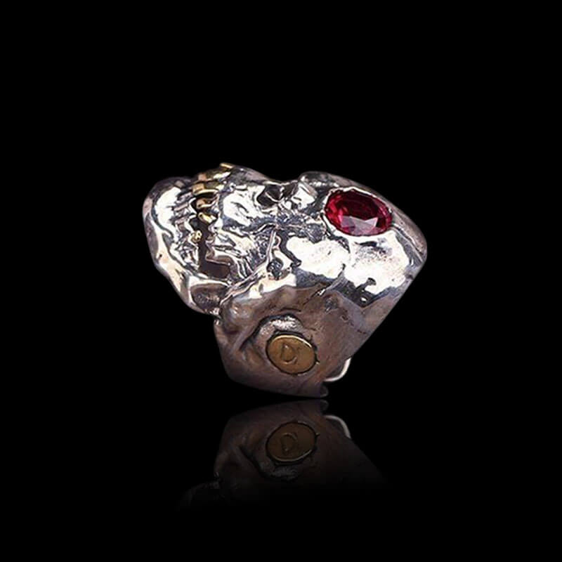 Cyclops Red Crystal 925 Sterling Silver Skull CZ Mythology Ring