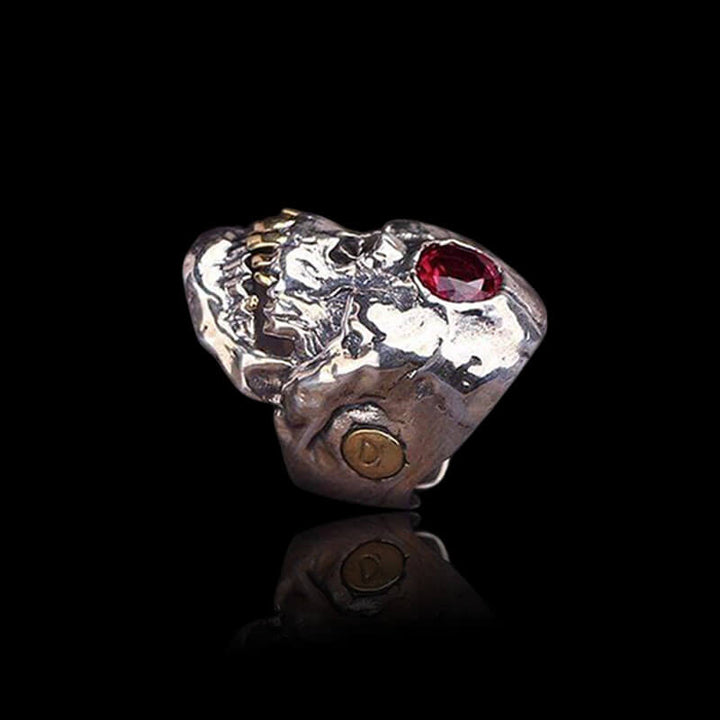 Cyclops Red Crystal 925 Sterling Silver Skull CZ Mythology Ring