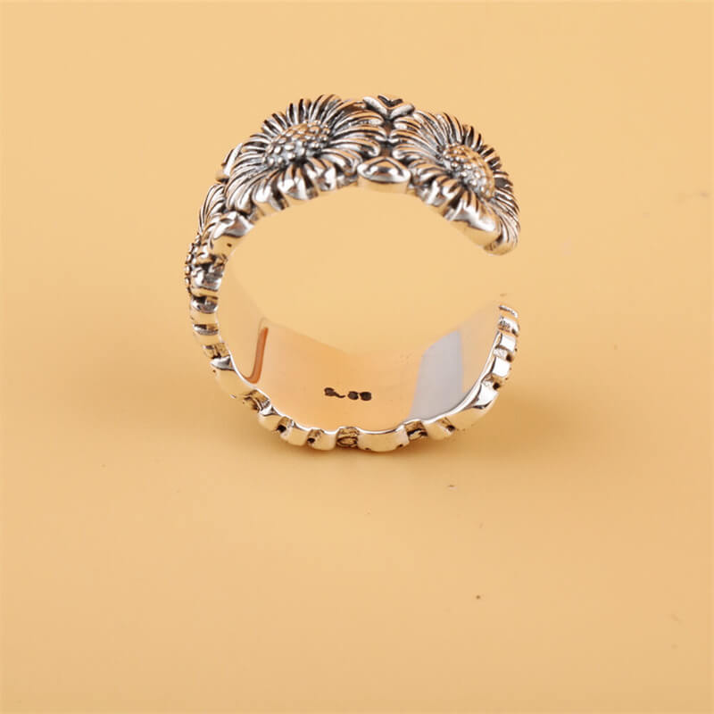 Daisy Flower 925 Sterling Silver Open Ring 03 | RoyalLuster.com