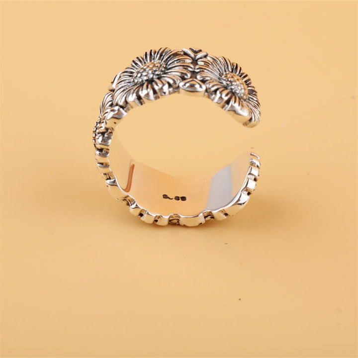 Daisy Flower 925 Sterling Silver Open Ring 03 | RoyalLuster.com
