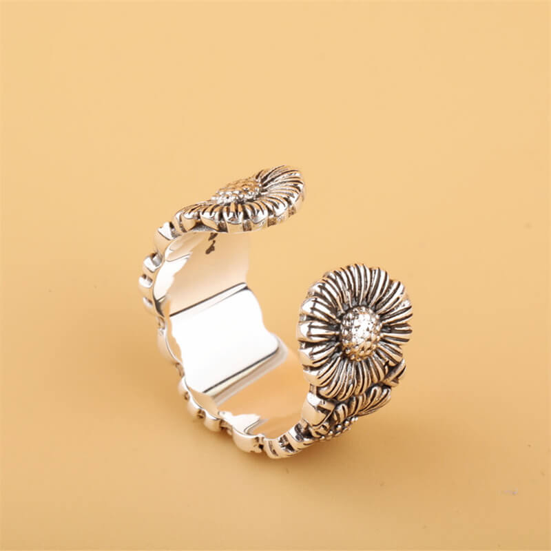 Daisy Flower 925 Sterling Silver Open Ring 04 | RoyalLuster.com