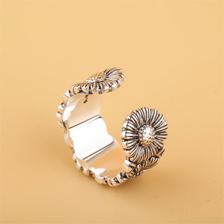 Daisy Flower 925 Sterling Silver Open Ring 04 | RoyalLuster.com