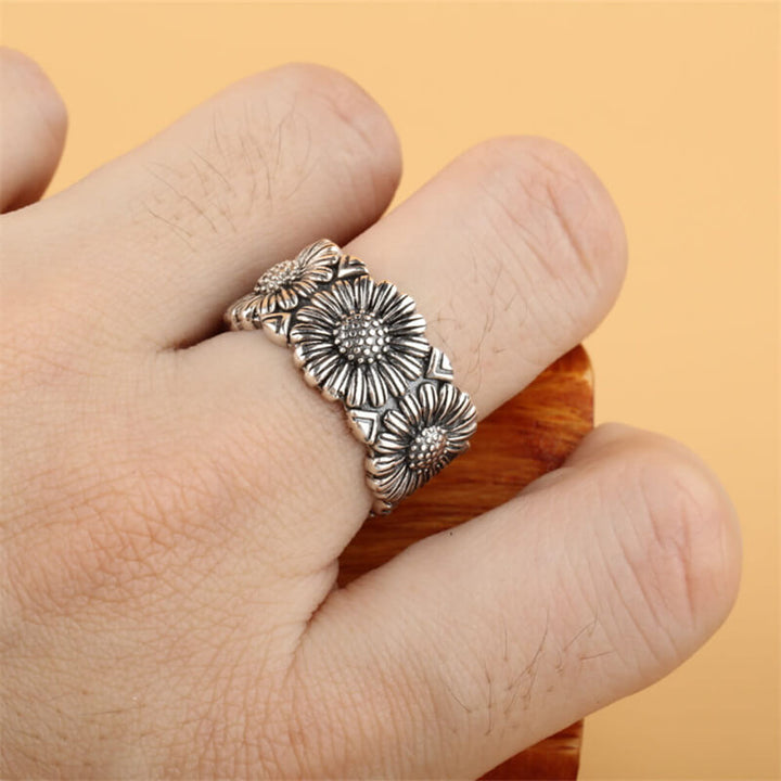 Daisy Flower 925 Sterling Silver Open Ring 06 | RoyalLuster.com