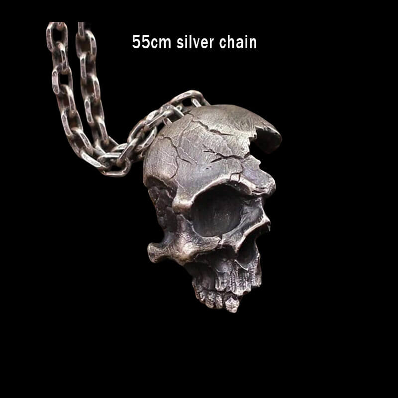 Damaged Half Face Skull 925 Sterling Silver Pendant