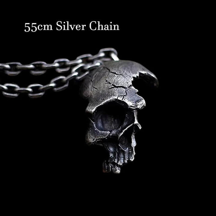 Damaged Half Face Skull 925 Sterling Silver Pendant