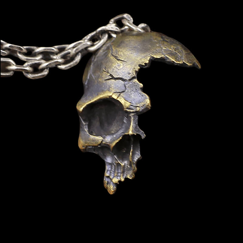 Damaged Half Face Skull 925 Sterling Silver Pendant