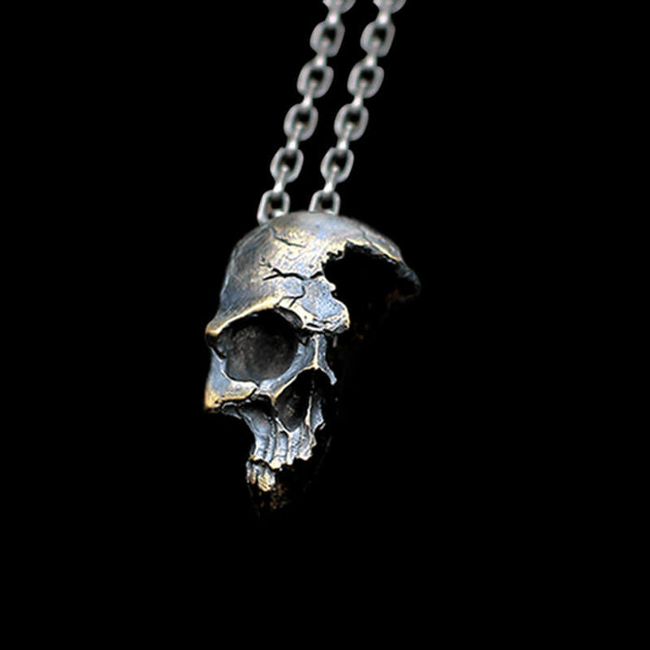 Damaged Half Face Skull 925 Sterling Silver Pendant