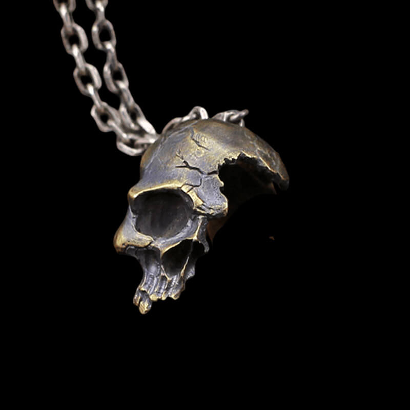 Damaged Half Face Skull 925 Sterling Silver Pendant