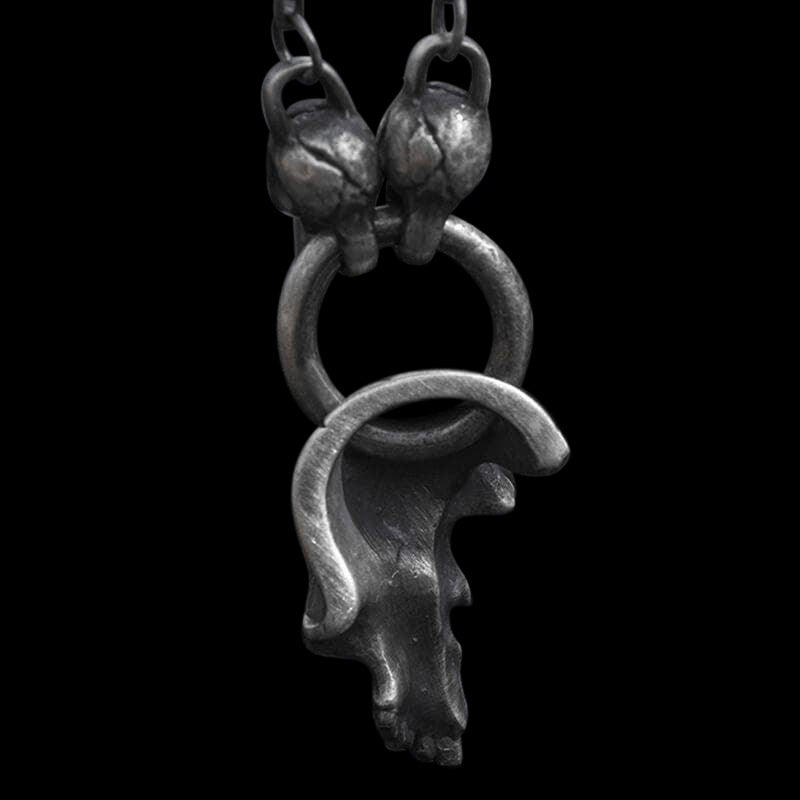 Damaged Half Face 999 Sterling Silver Antique Skull Pendant