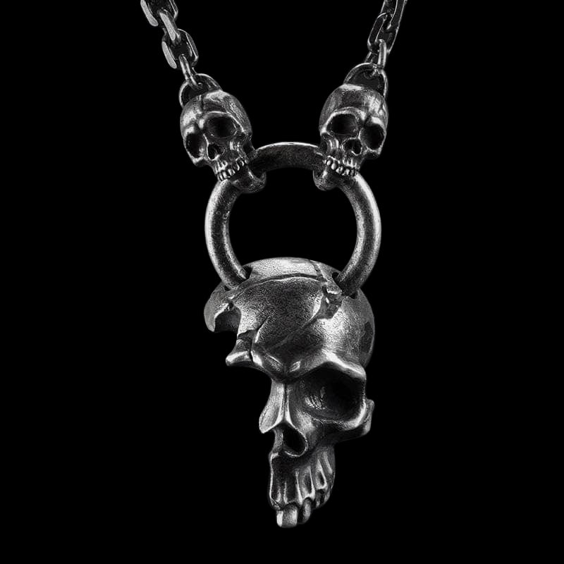 Damaged Half Face 999 Sterling Silver Antique Skull Pendant