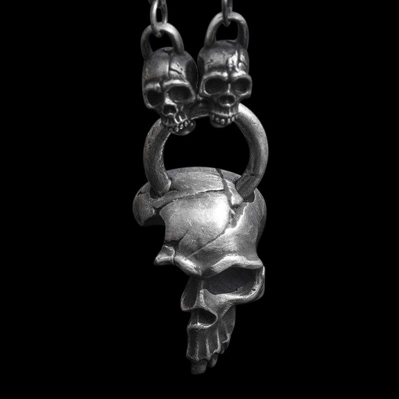 Damaged Half Face 999 Sterling Silver Antique Skull Pendant