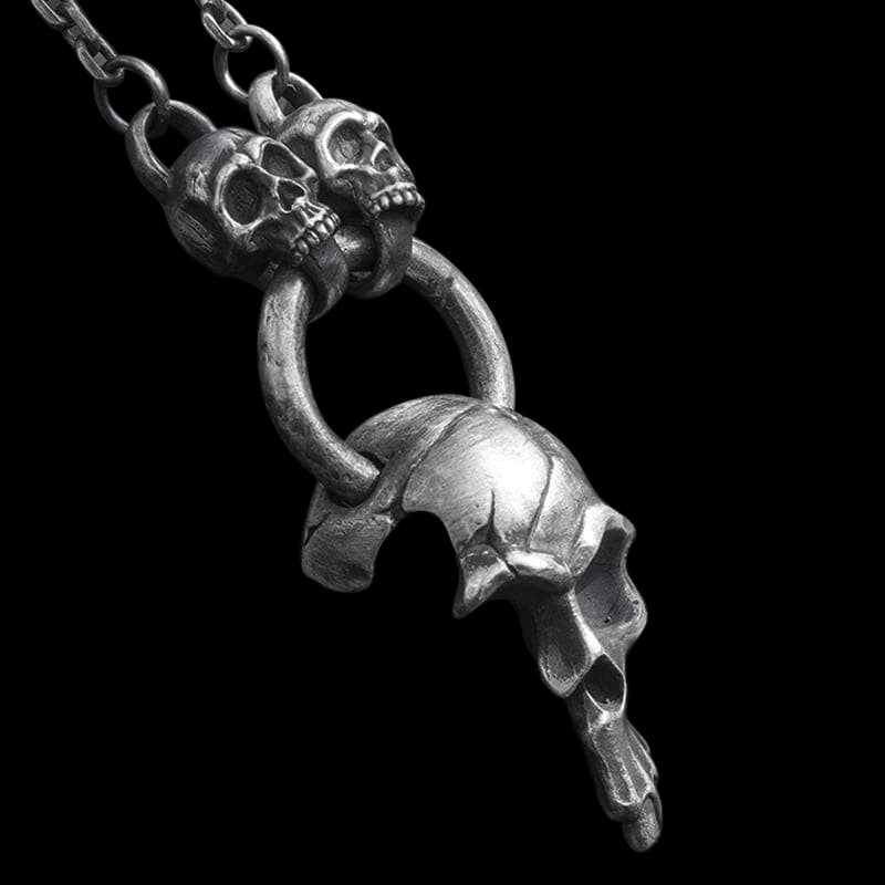 Damaged Half Face 999 Sterling Silver Antique Skull Pendant