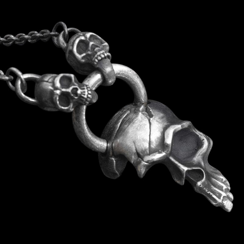 Damaged Half Face 999 Sterling Silver Antique Skull Pendant