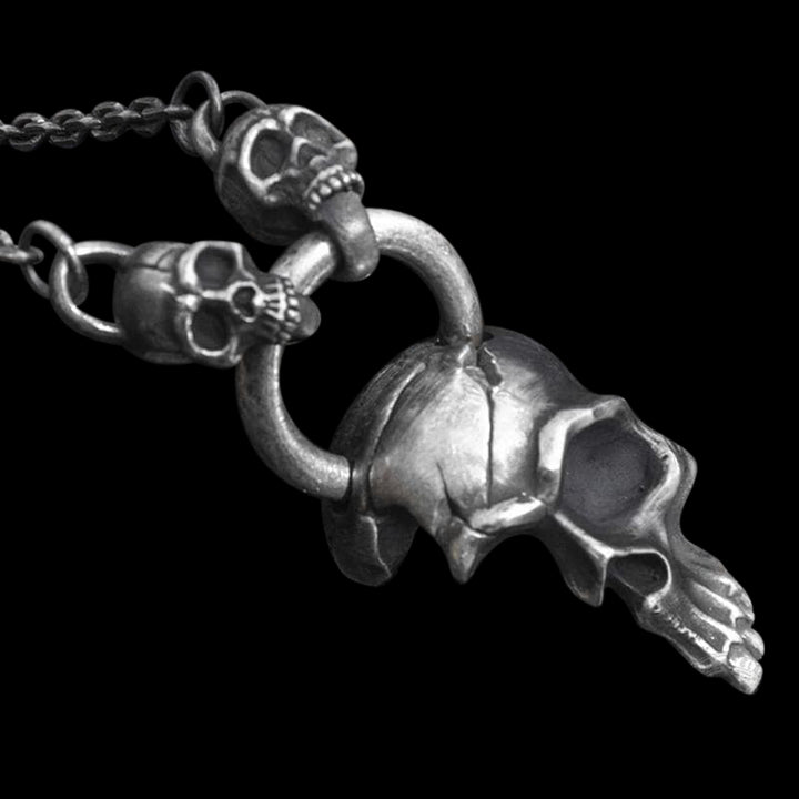 Damaged Half Face 999 Sterling Silver Antique Skull Pendant