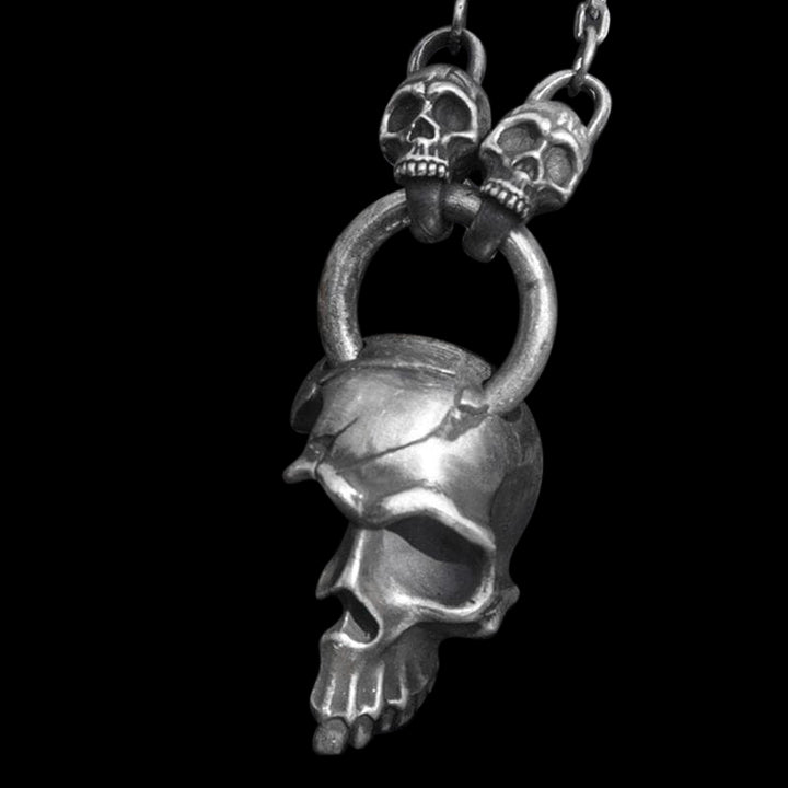 Damaged Half Face 999 Sterling Silver Antique Skull Pendant