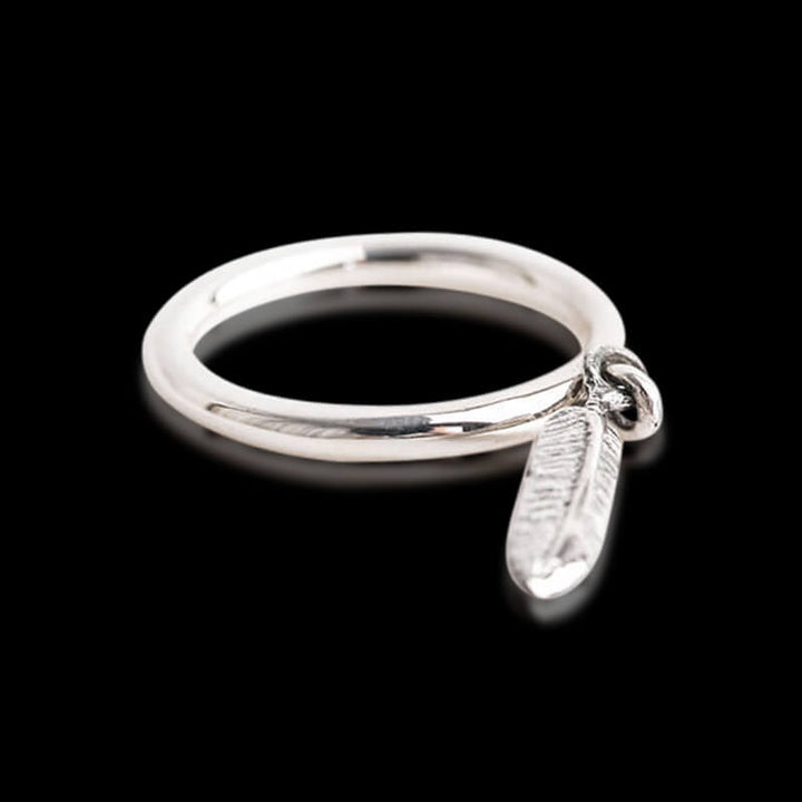 Dangle Feather Charm 925 Sterling Silver Ring 03 | RoyalLuster.com