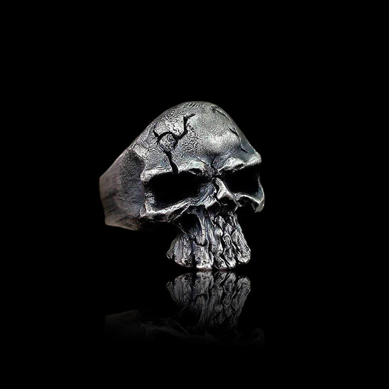 Dark Crack 925 Sterling Silver Skull Ring