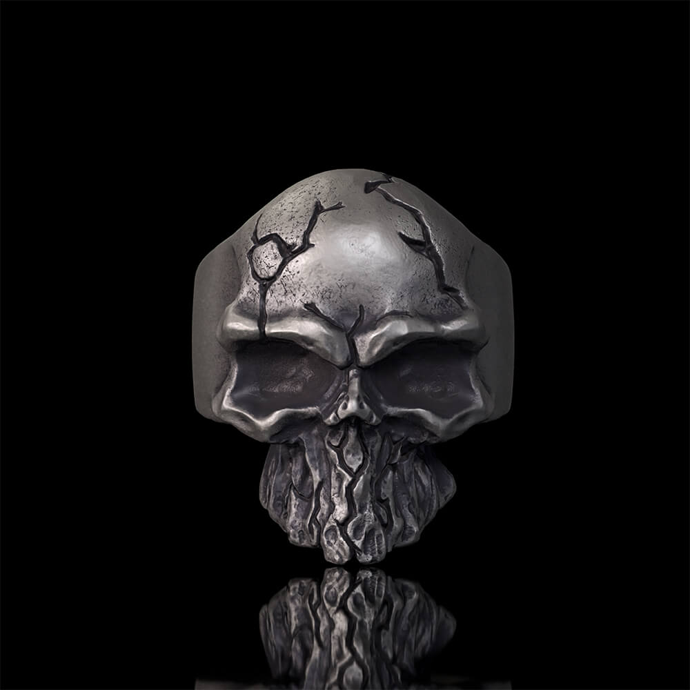 Dark Crack 925 Sterling Silver Skull Ring | RoyalLuster.com