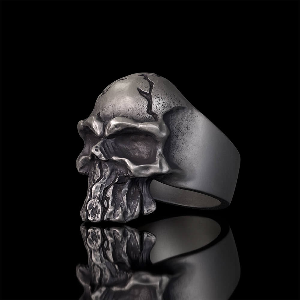 Dark Crack 925 Sterling Silver Skull Ring | RoyalLuster.com