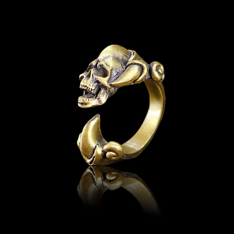 Dark Gothic Paw Brass 925 Sterling Silver Skull Ring
