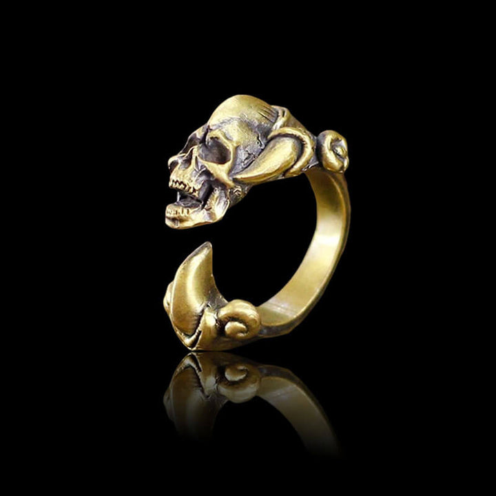Dark Gothic Paw Brass 925 Sterling Silver Skull Ring