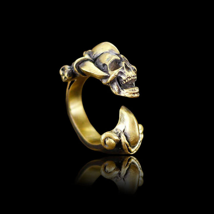 Dark Gothic Paw Brass 925 Sterling Silver Skull Ring