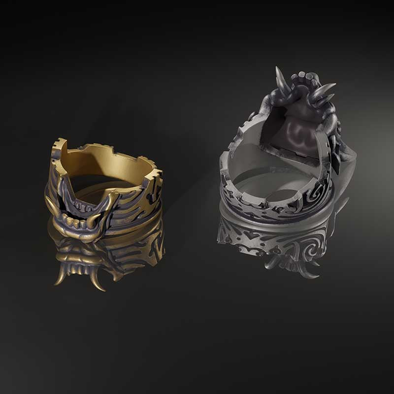 Demon Oni Mask 925 Sterling Silver Ring