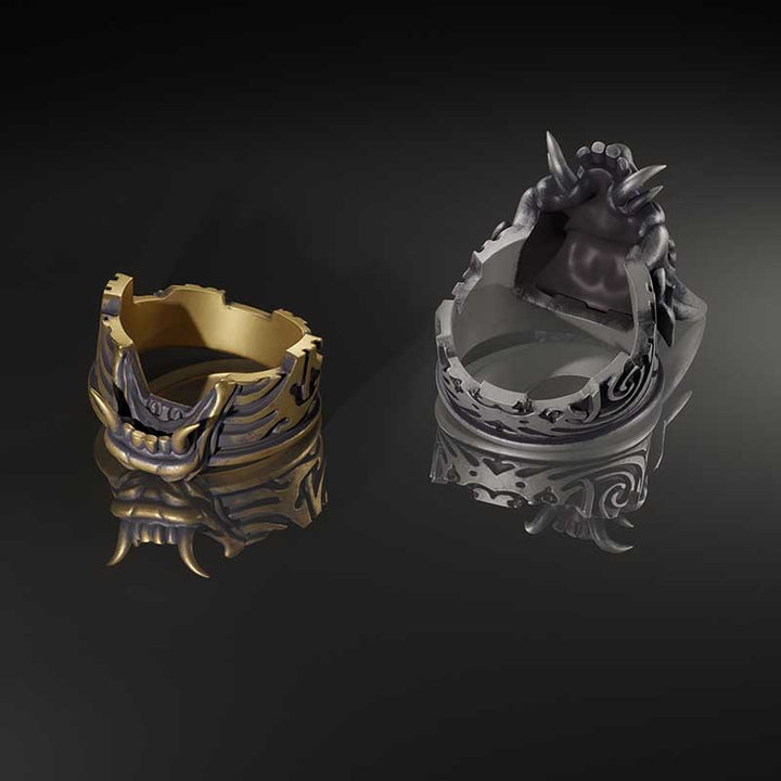 Demon Oni Mask 925 Sterling Silver Ring