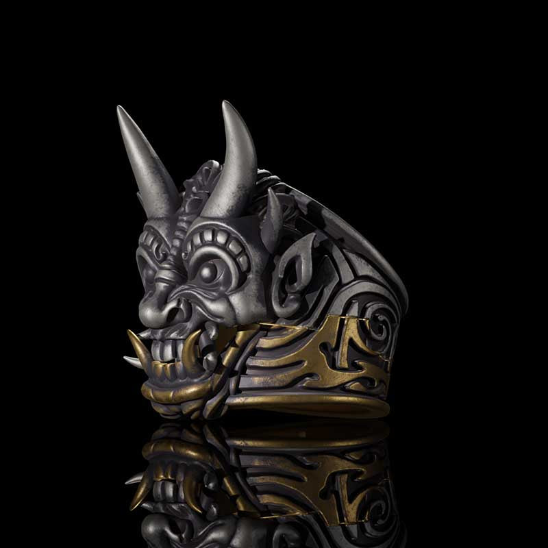 Demon Oni Mask 925 Sterling Silver Ring