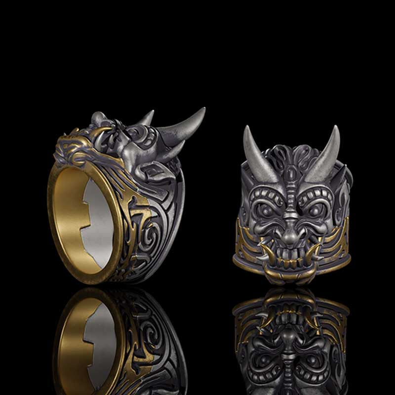 Demon Oni Mask 925 Sterling Silver Ring