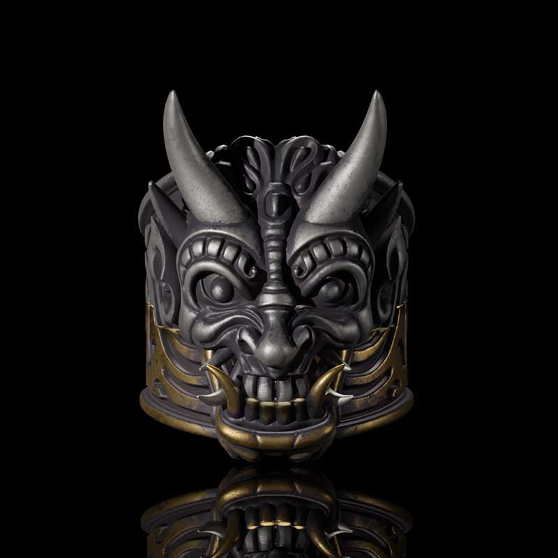 Demon Oni Mask 925 Sterling Silver Ring