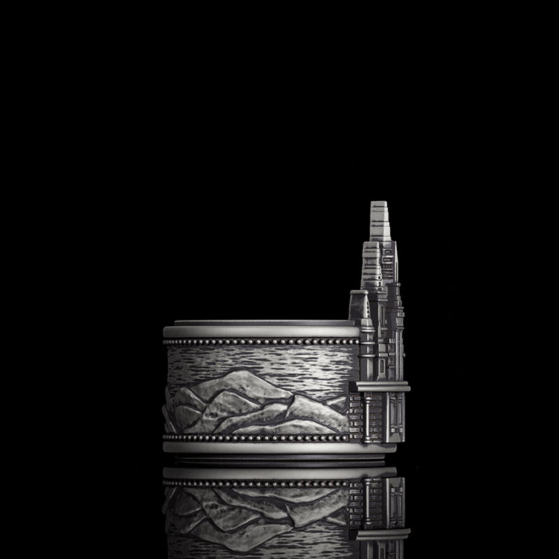 Detailed Castle Design Sterling Silver Ring
