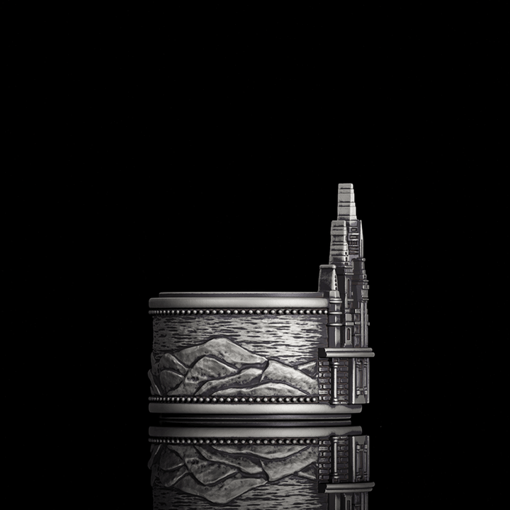 Detailed Castle Design Sterling Silver Ring