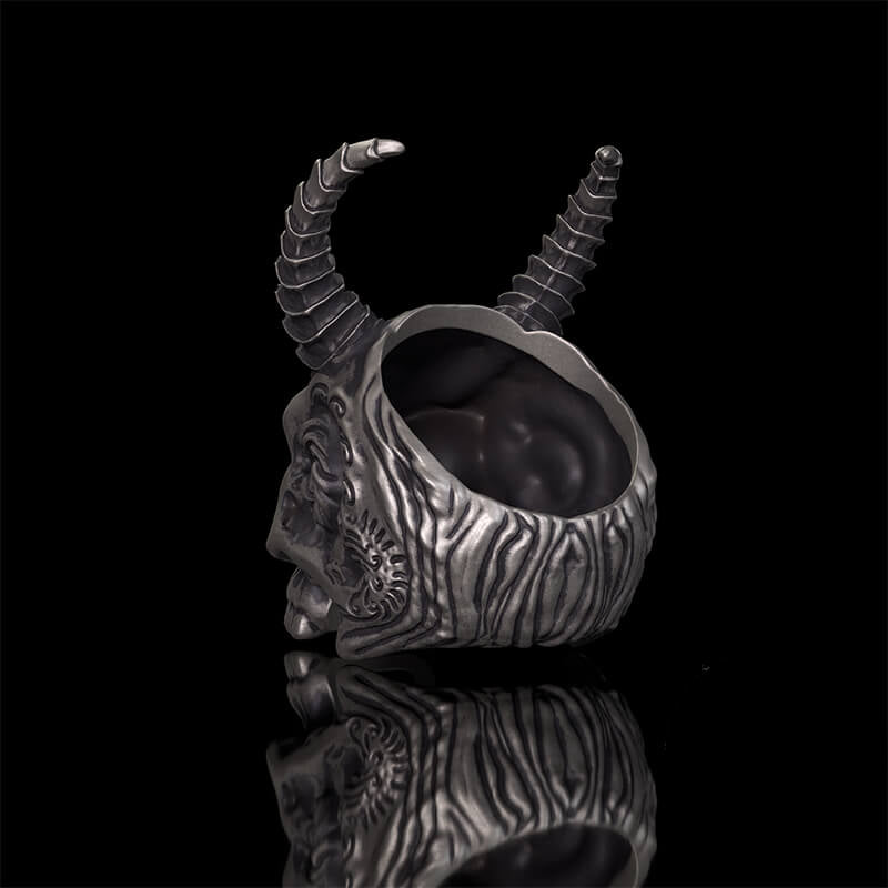 Devil Horned Skull Sterling Silver Gothic Ring