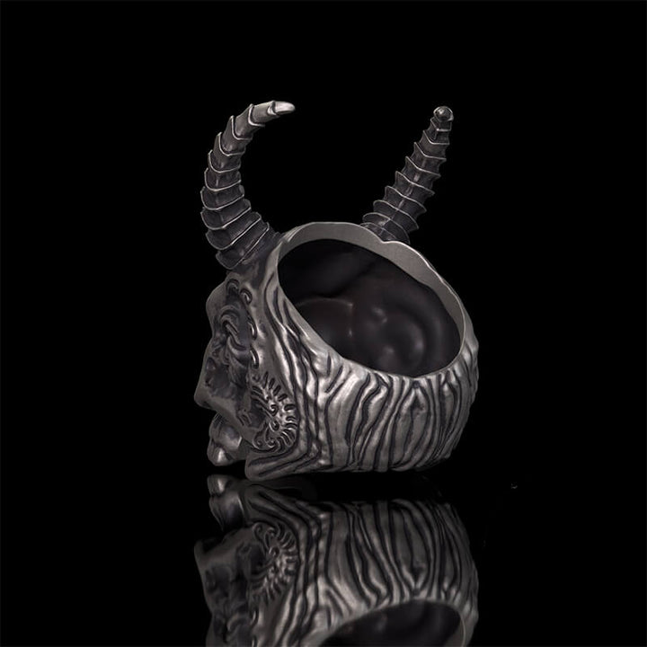 Devil Horned Skull Sterling Silver Gothic Ring