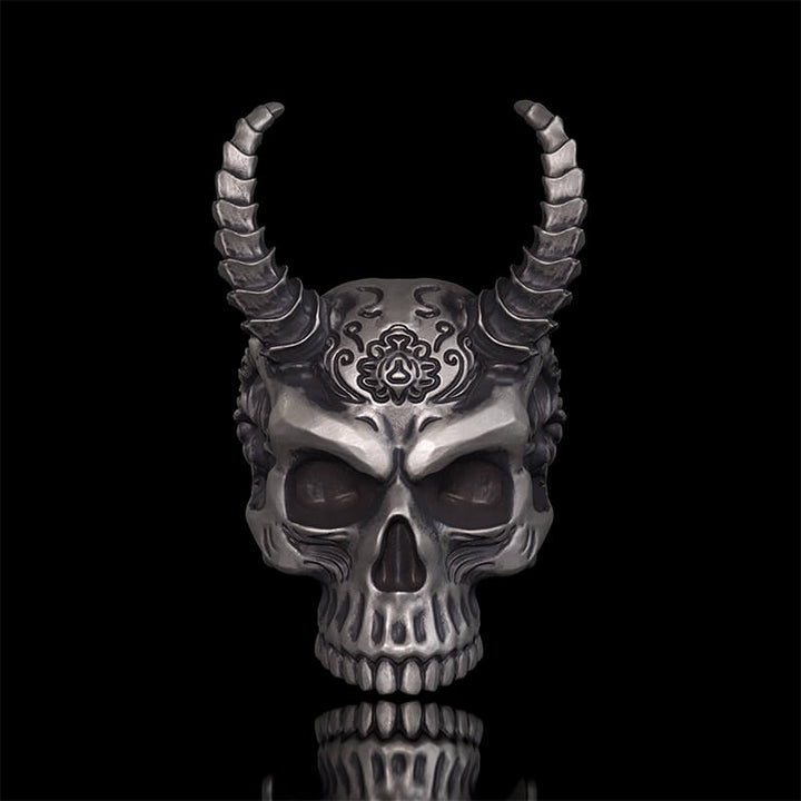 Devil Horned Skull Sterling Silver Gothic Ring | RoyalLuster.com