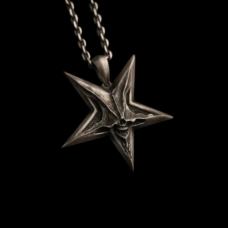 Devil Satan Smile 925 Sterling Silver Brass Pentagram Pendant