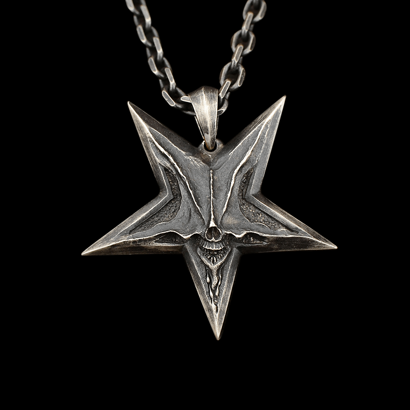 Devil Satan Smile 925 Sterling Silver Brass Pentagram Pendant