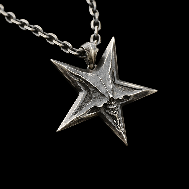 Devil Satan Smile 925 Sterling Silver Brass Pentagram Pendant