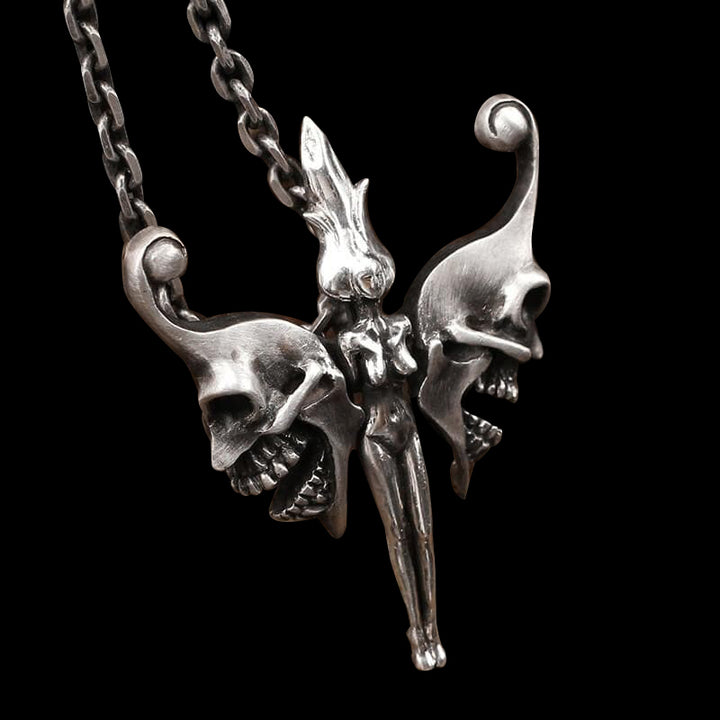 Devil Skull Butterfly Fairy 925 Sterling Silver Pendant