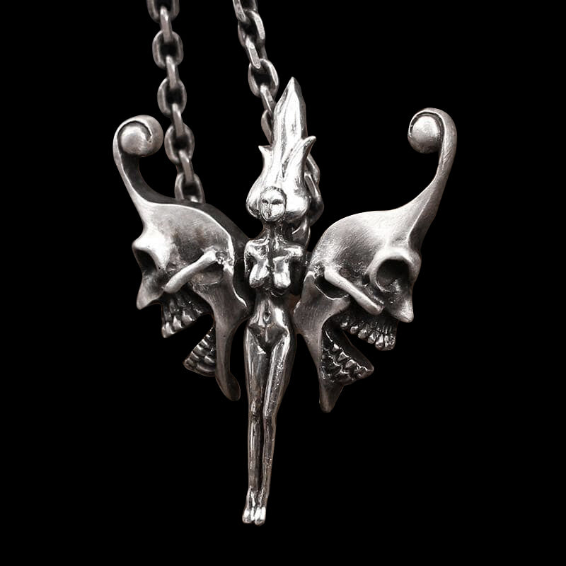 Devil Skull Butterfly Fairy 925 Sterling Silver Pendant