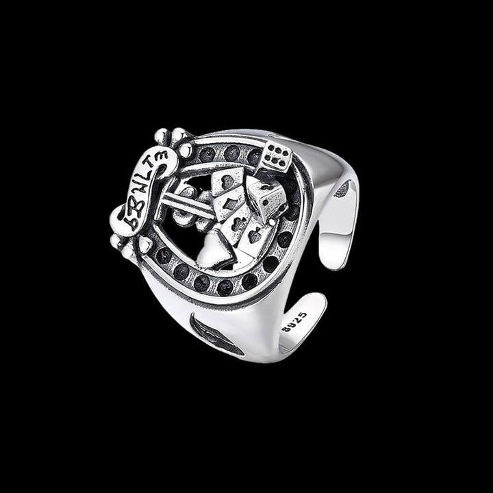 Dollar Poker Dice 925 Sterling Silver Open Ring 01 | RoyalLuster.com