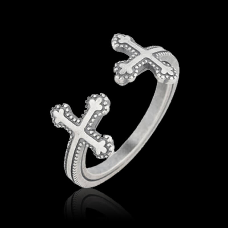 Double Cross 925 Sterling Silver Open Ring 01 | RoyalLuster.com