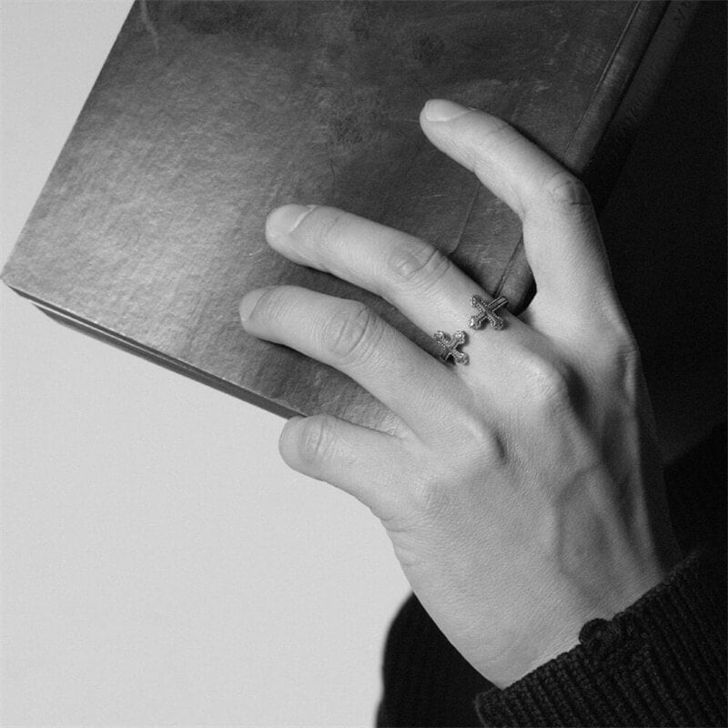 Double Cross 925 Sterling Silver Open Ring 02 | RoyalLuster.com