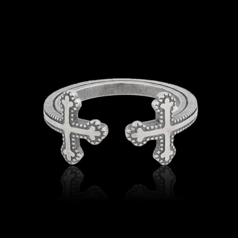 Double Cross 925 Sterling Silver Open Ring 03 | RoyalLuster.com