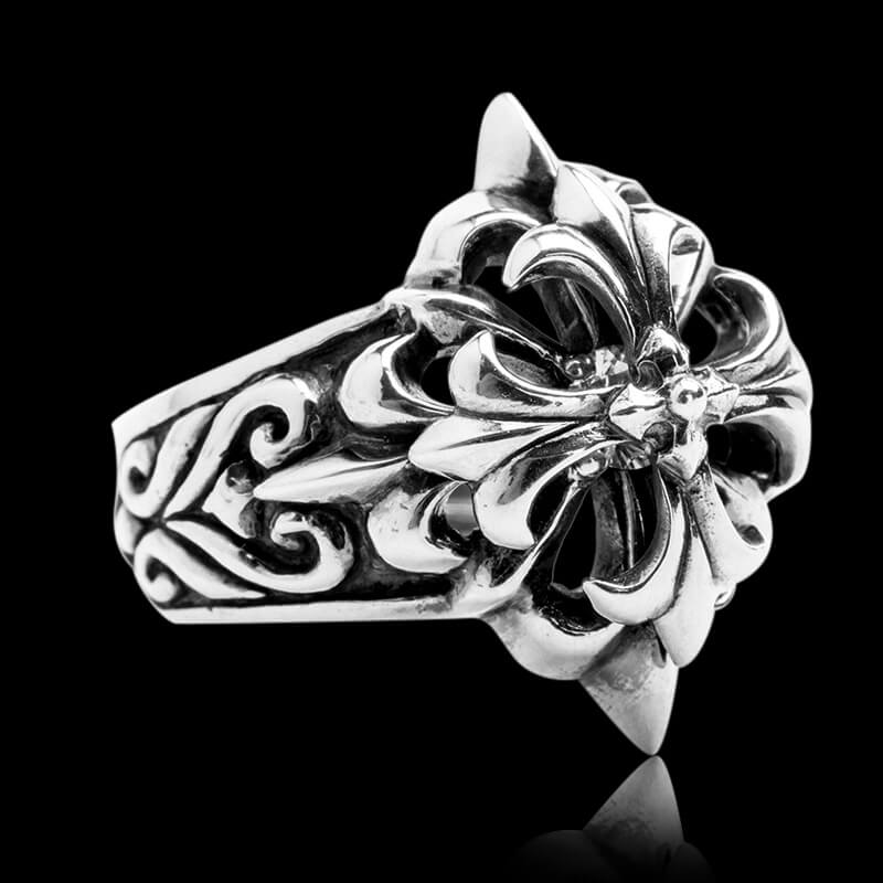 Double Cross Flower 925 Sterling Silver Open Ring 01 | RoyalLuster.com